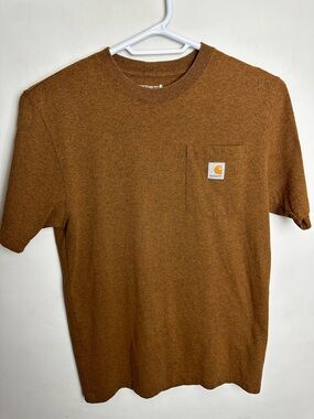 Carhartt Loose Fit Shirt Men's Size Small Brown Tan Work T‑Shirt Pocket Unisex